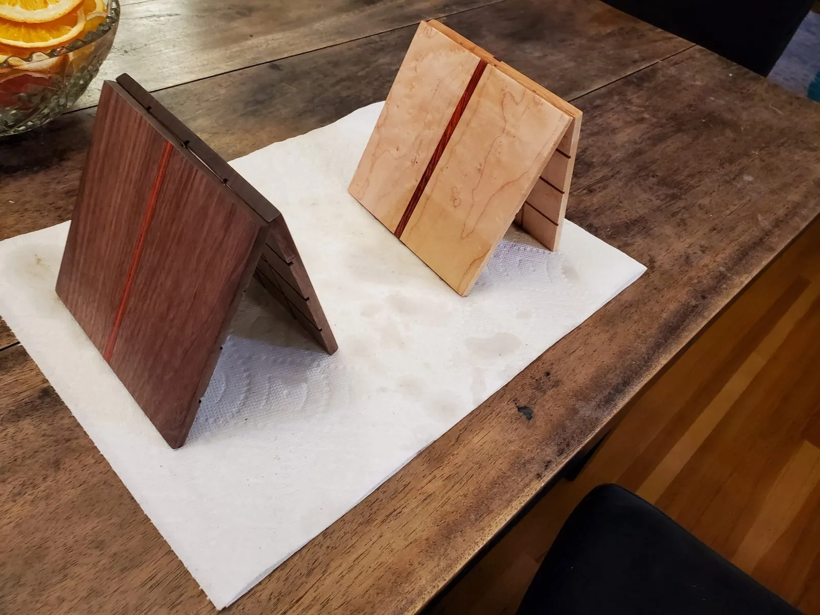 Book-matched and inlaid board games with curly maple, purple heart, and wenge