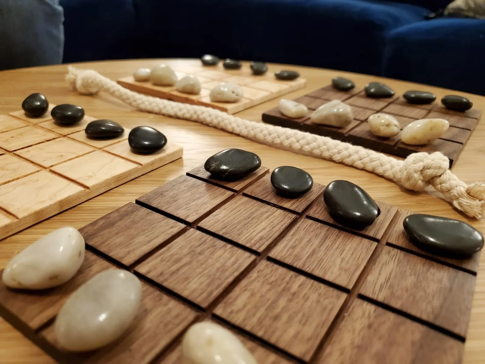 Another view of the board games with curly maple, purple heart, and wenge