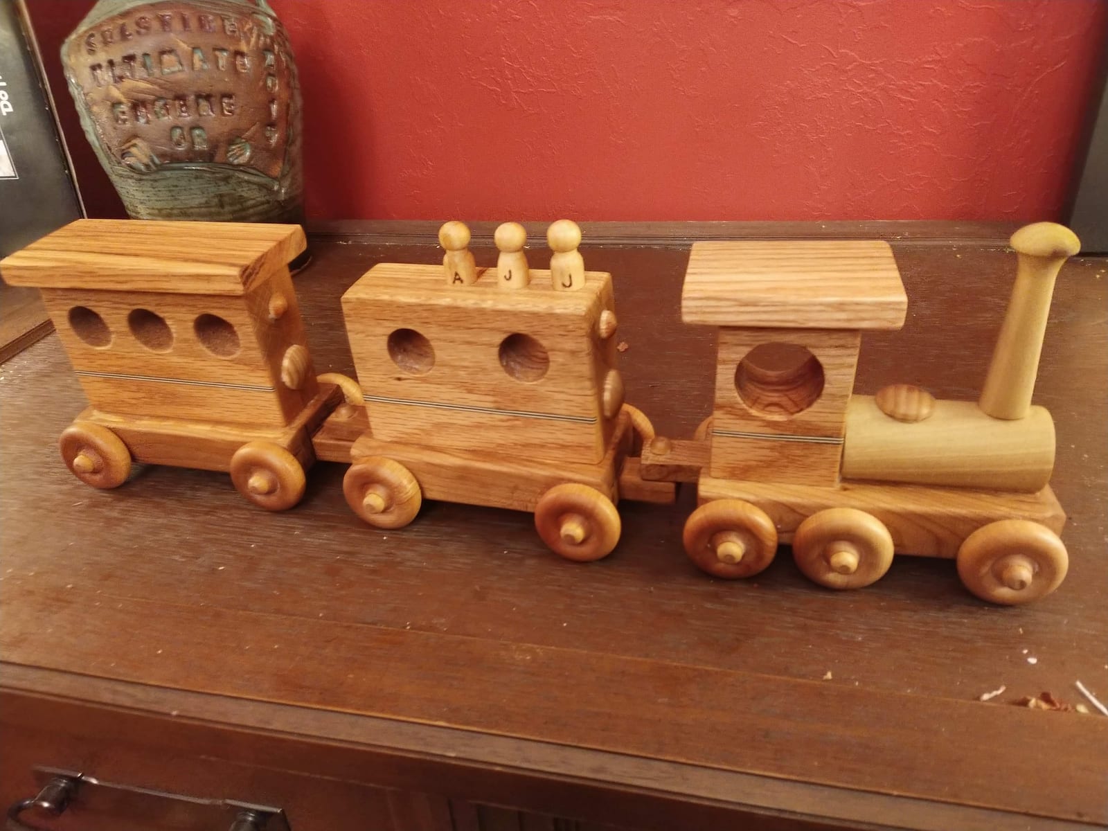 Wooden toy train, oak and maple