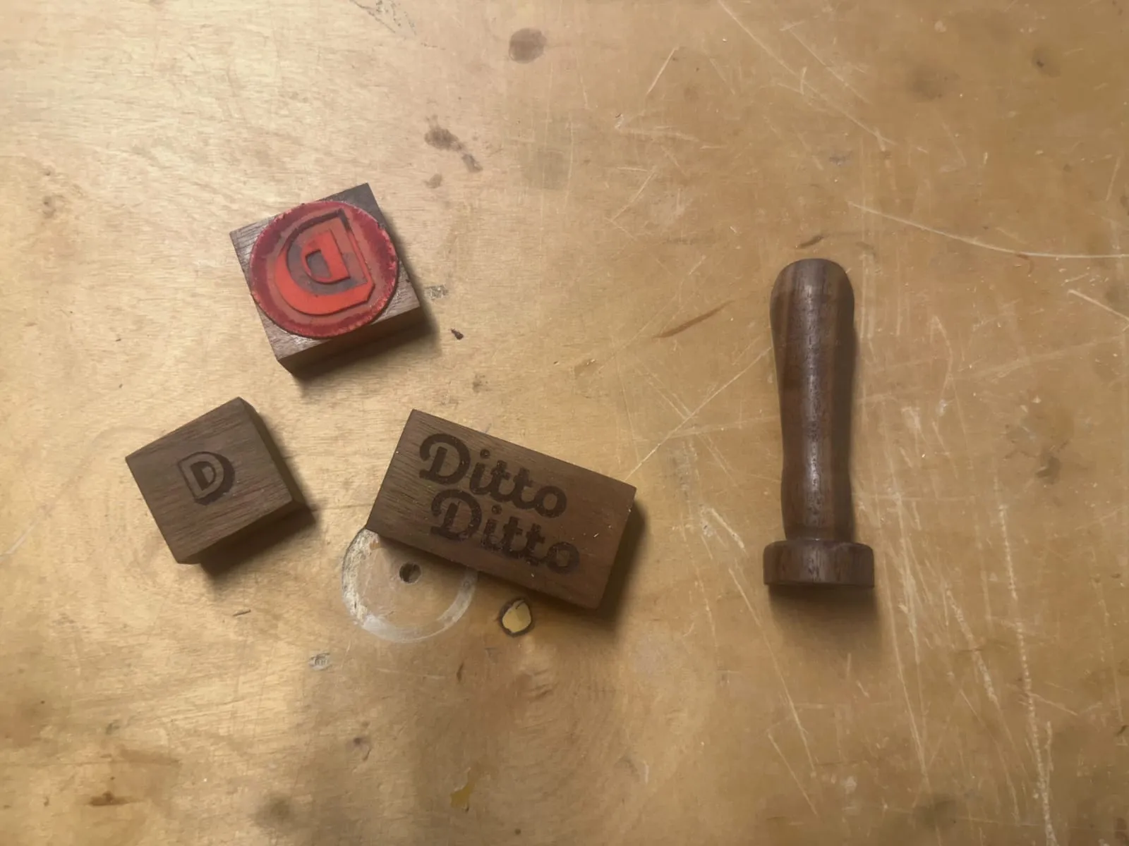 Custom branding stamps, walnut