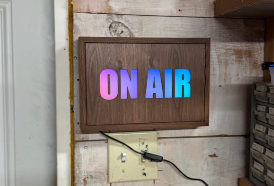 "On Air" light-up sign, walnut