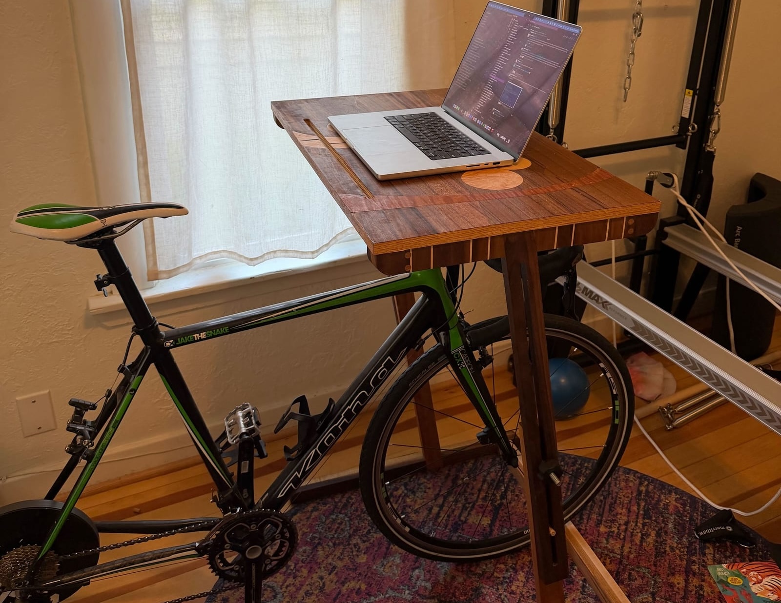 Custom scraps biking desk with veneered top