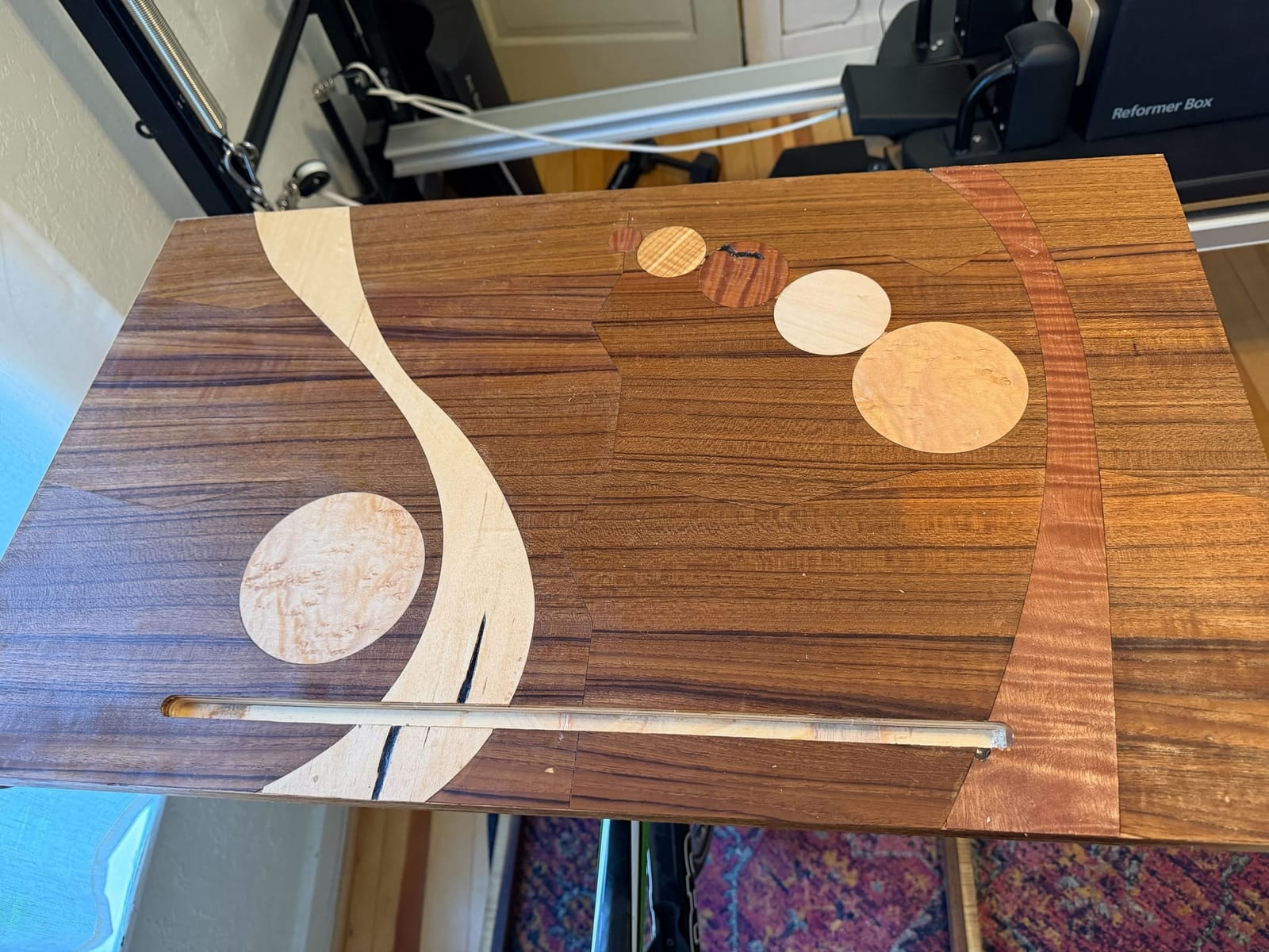 Custom scraps biking desk with veneered top